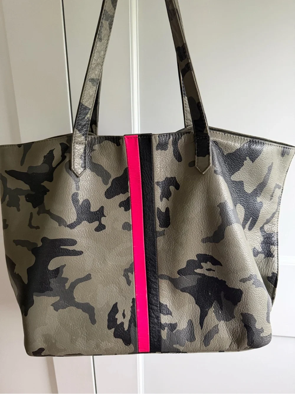 Camouflage Tote with Hot Pink and Black Stripes